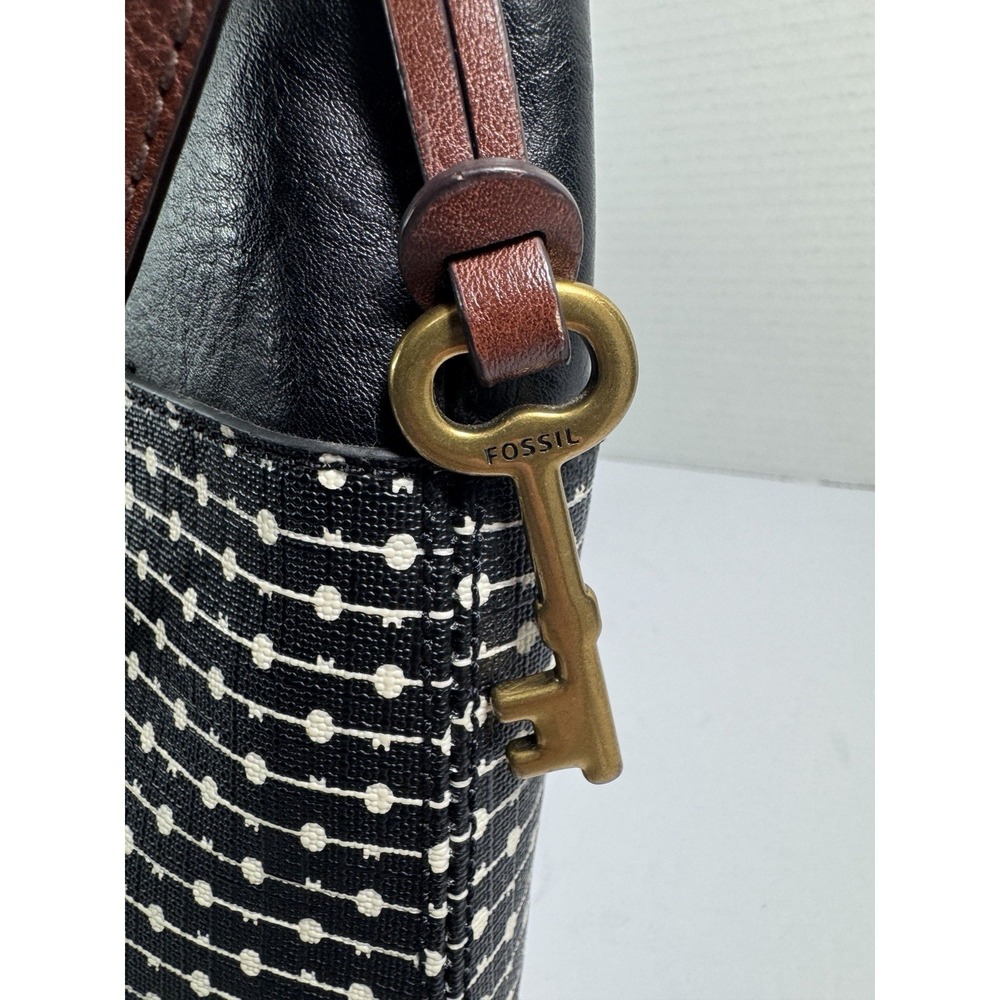 Fossil Crossbody Bag Fiona Coated Canvas And Leather Black & White Polka Dot - Picture 10 of 17